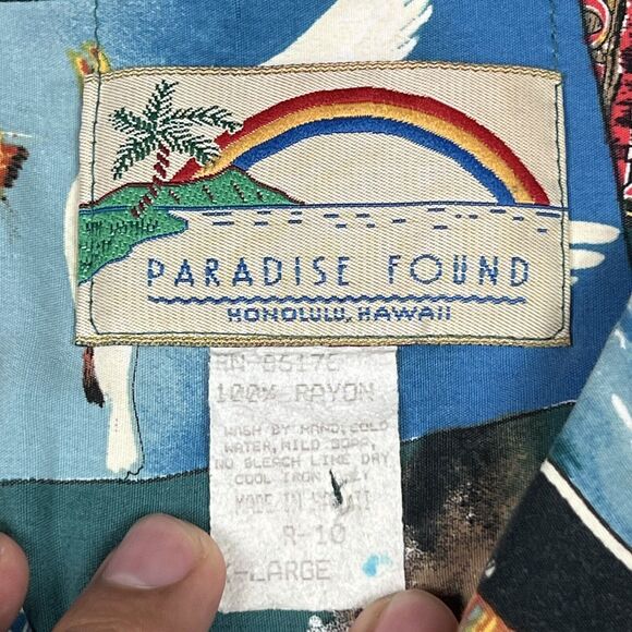 Vintage Paradise Found Hawaiian Vacation Steamboats Postcard Rayon Shirt Sz XL - Picture 7 of 7